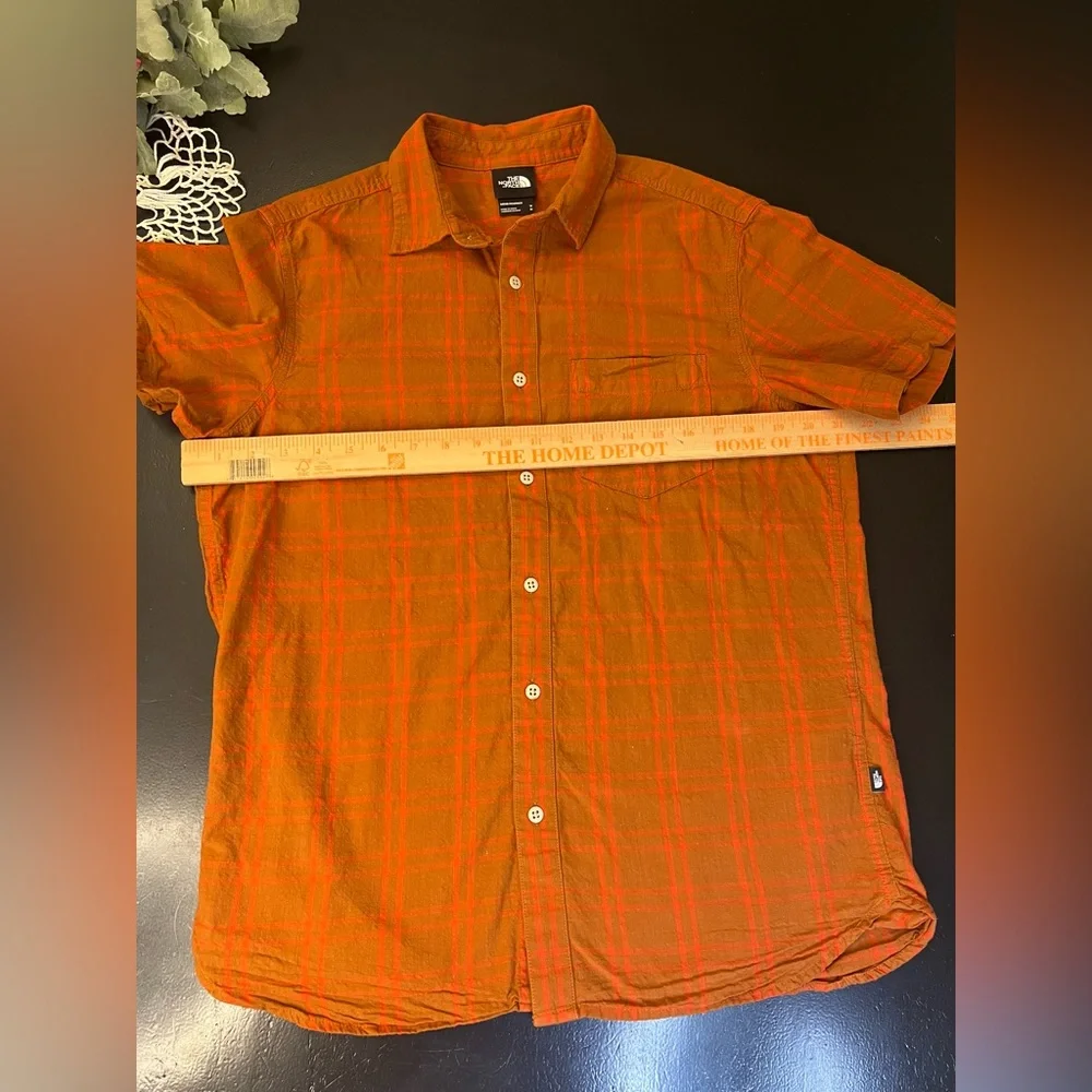 The North Face Tan Rust Orange Plaid Shirt Sleeve Button Up Shirt Mens Sz‎ M